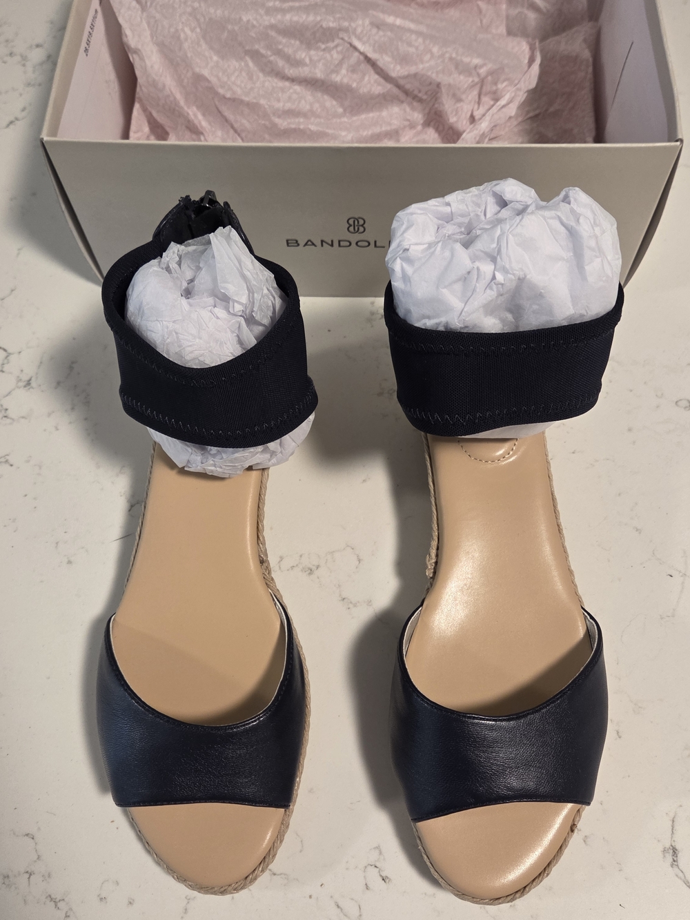 Bandolino Sidney Espadrille Wedge Sandals Navy Ankle Strap Size 7.5 NWOT